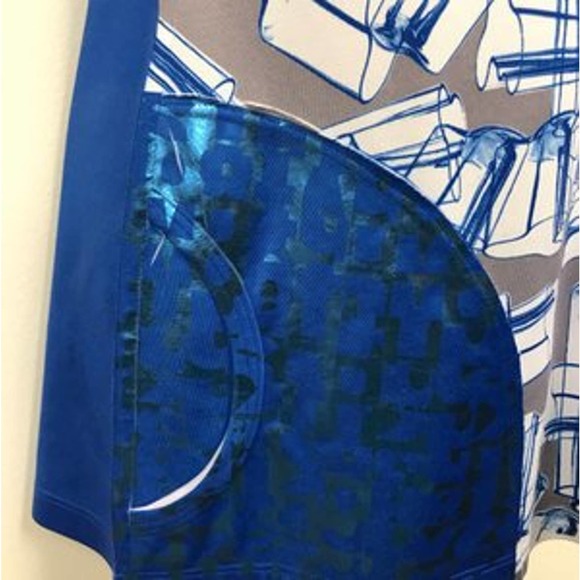 Maria Vazquez Blue Printed Sleeveless Shift Dress S - Picture 4 of 6